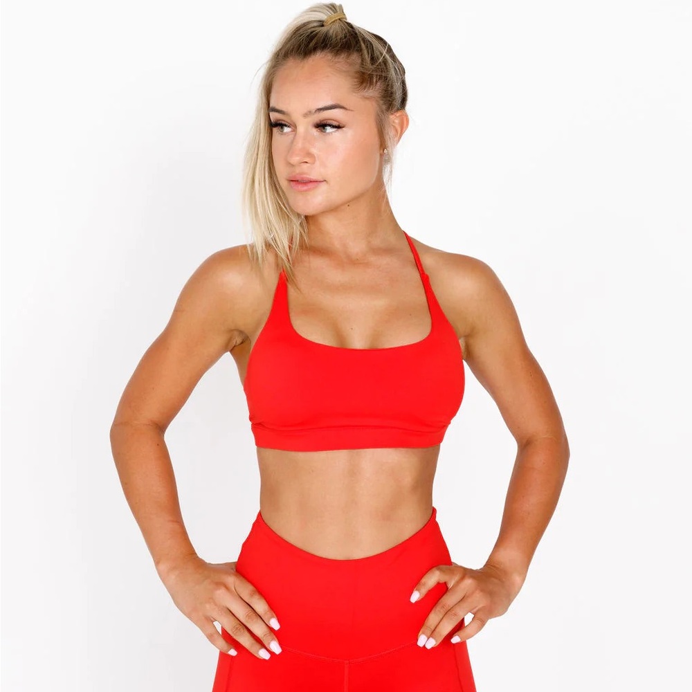 Red medium sports bra feed me fight me
